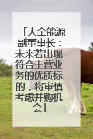 大全能源副董事长：未来若出现符合主营业务的优质标的，将审慎考虑并购机会